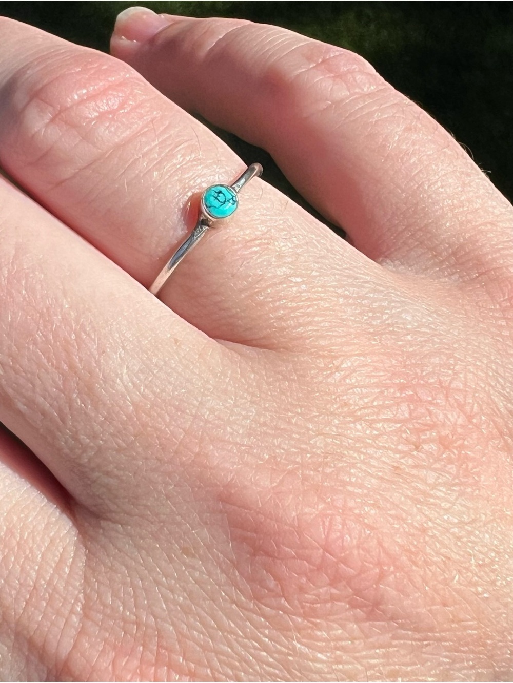 Sterling Silver Turquoise Accent Minimalist Ring - Approximately Finger Size 5 - Picture 3 of 7